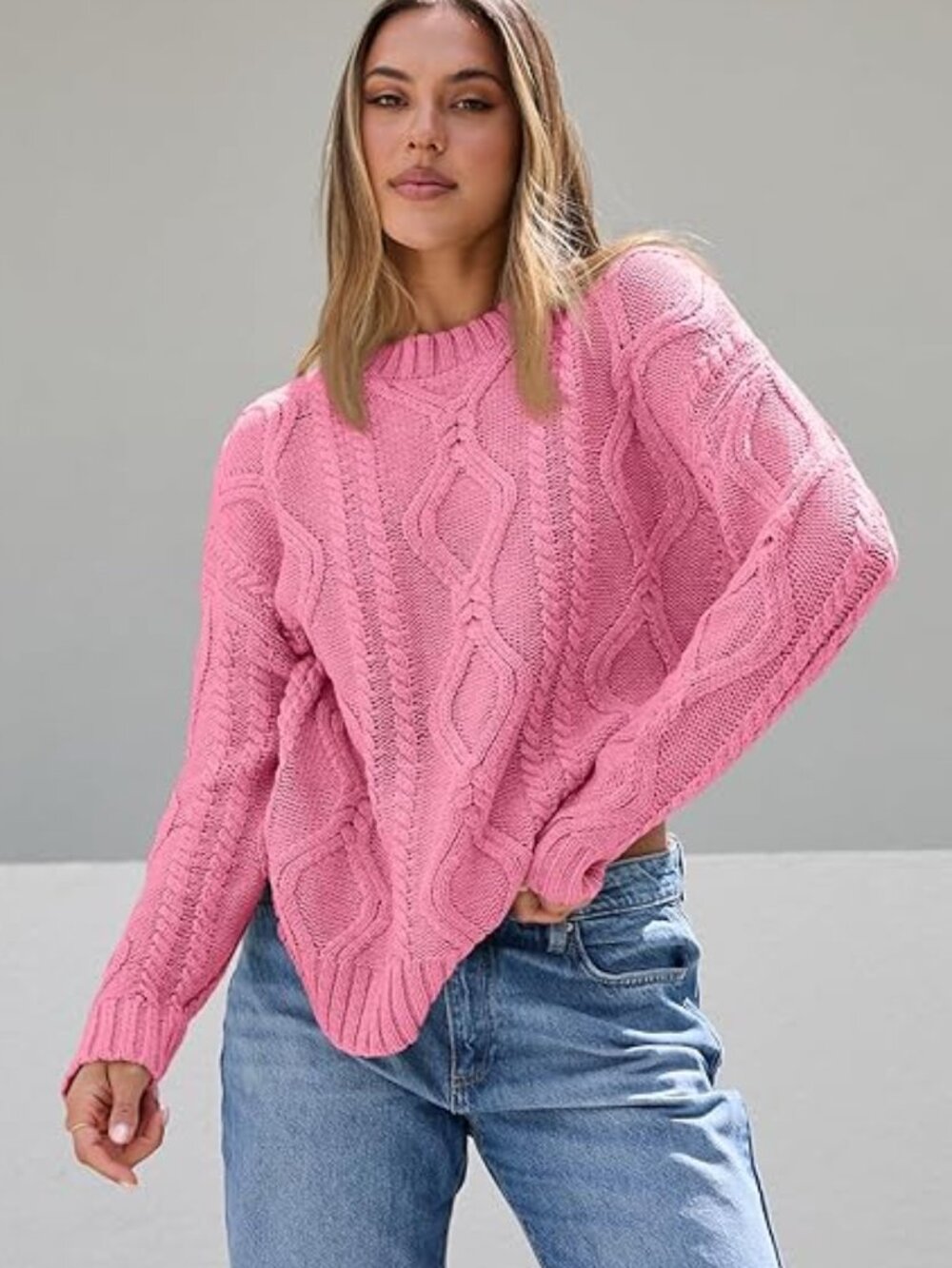 Forever 21 Pink Cable Knit Ribbed Relaxed Crewneck Oversized Sweater SZ 1X